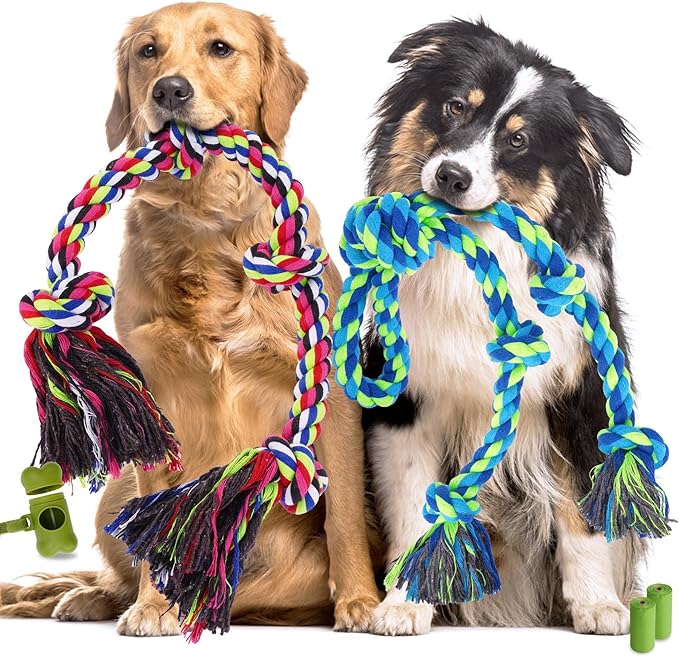 Heavy Duty Dog Rope Toys for Aggressive Chewers, Tough Tug of War Dog Toys for Large, Medium & Small Dogs – 5 Pack Including 2 Ropes & 3 Supplies