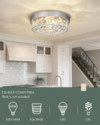 12" Flush Mount Ceiling Light, Brushed Nickel Finish, Hammered Glass Shade, Modern Farmhouse Style for Bedroom, Living Room, Dining – CKCL4822-2W-HGBN