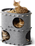 DownyPaws Cat House for Indoor Cats, 2-Storey Foldable Cat Bed Cave, Felt Cats Tunnel Bed Condo, Castle Kitten Cube Hideaway for Multicats, Scratch Resistant, Light Gray