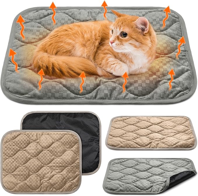 4 Pack Self Warming Cat Mat Self Heating Cat Pad Warm Thermal Pet Bed Washable Dog Crate Pad Body Heat Dog Bed Mat Blanket Non Slip Bottom for Outdoor Indoor Pets