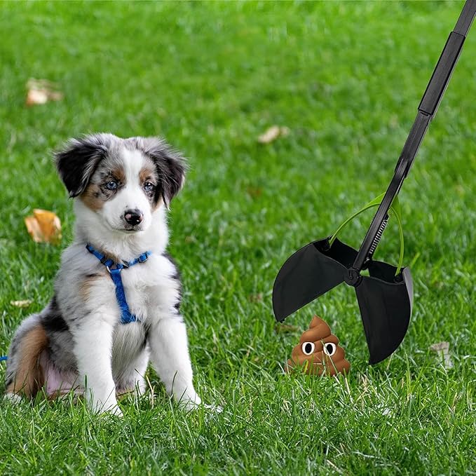 32" Pooper Scooper for Large Small Dogs, Extra Long Handle Heavy Duty Poop Scoop, Foldable Dog Poop Picker Upper for Yard (Without Bag and Dispenser Attachment)
