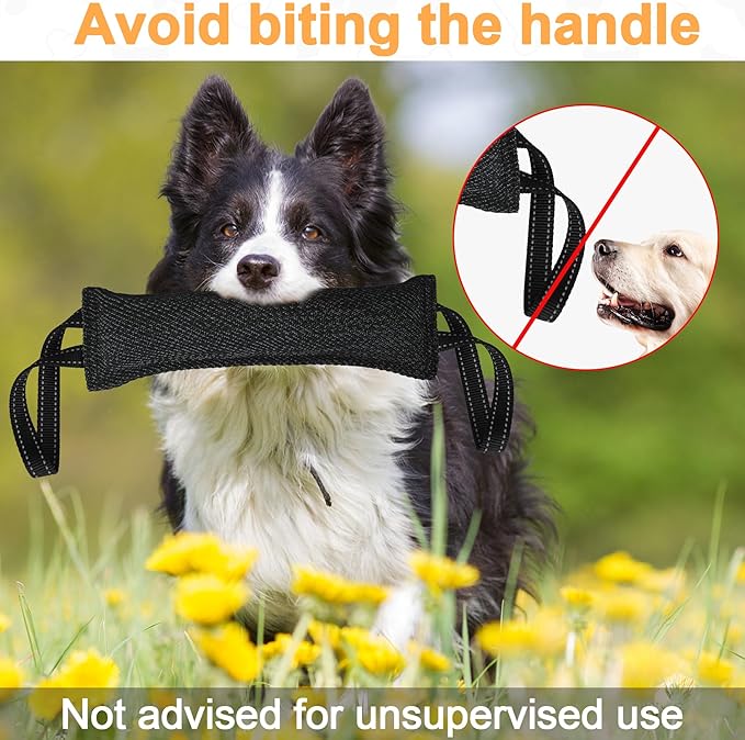 Dog Tug Toy Dog Bite Pillow Pull Toy with 2 Strong Handles Perfect for Tug of War, Puppy Interactive Play, Tear Resistant Bite Training Toys for Small Medium Large Dogs (Dark Black-Line)