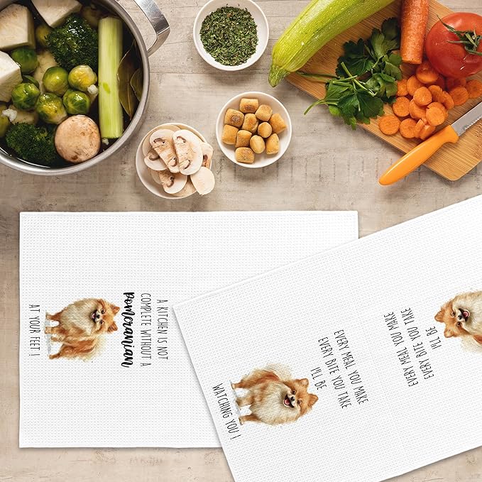 Pomeranian Dog Kitchen Towels Set of 2, Funny Dog Kitchen Decor, Dogs Gifts for Women Men Hand Towel, Pet Owner Gift Decorative Tea Towels Dish Towel 16x24 Inch