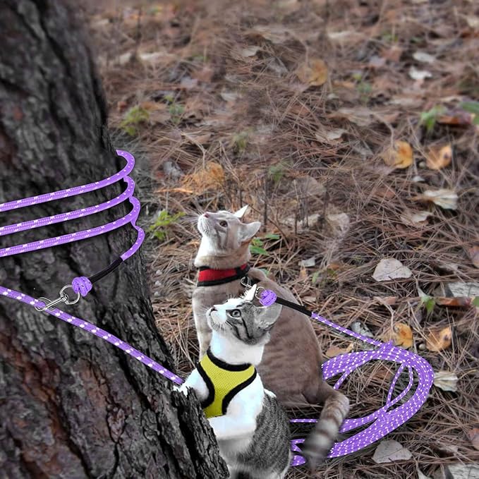 Rypet Reflective Cat Long Leash - 15 FT Escape Proof Walking Leads Yard Long Leash Durable Safe Personalized Extender Leash Traning Play Outdoor for Kitten, Puppy, Rabbit and Small Animals(Purple-S)