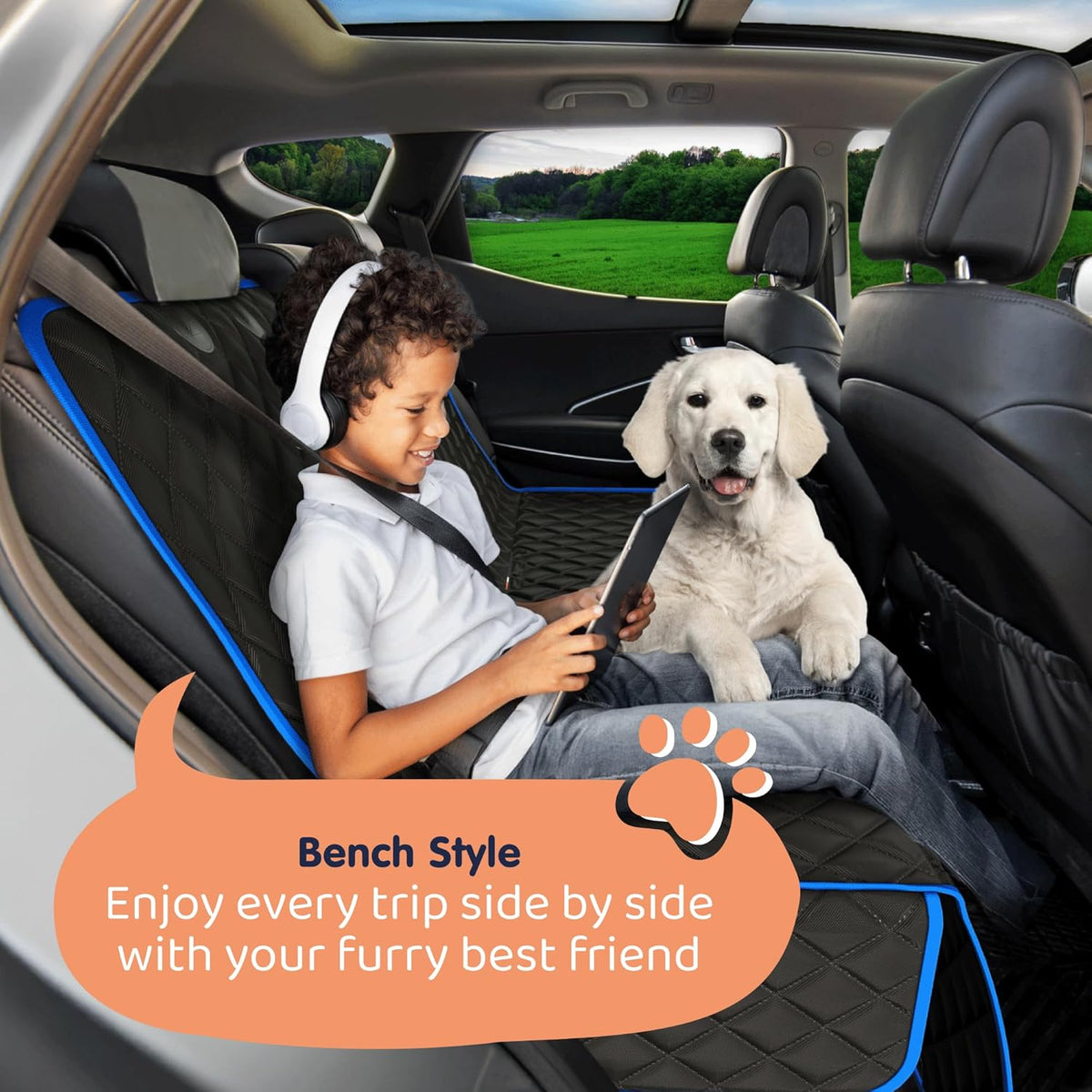 Dog Car Seat Cover for Back Seat, Waterproof Hammock for Car, SUV & Truck, Non-Slip Backseat Cover for Dogs, Heavy-Duty Dog Hammock Style Seat Protector Pets, Easy to Install & Clean