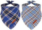 ADOGGYGO Dog Bandanas Boy with Tassels Edges, Stylish Blue Plaid Pet Scarf, Soft Cotton Fabric, Adjustable Reversible Plaid Bandanas for Extra Large Dogs (X-Large)