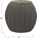 Household Essentials Handwoven Paper Rope Barrel Wicker Storage Basket Side Table, Gray