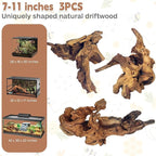 PINVNBY Natural Driftwood for Aquarium Decor Fish Tank Decorations Reptile Decor Driftwood Decor, 3 Pieces 7"-11" Assorted Driftwood Branch
