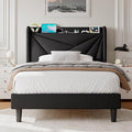Twin Size Upholstered Bed Frame with Charging Station, Platform Bed Frame with Storage Headboard, Solid Wood Slats Support, No Box Spring Needed, Black
