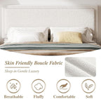 King Size Bed Frame with Adjustable Headboard, Boucle Cloud Platform Bed with Wood Slats, Mattress Foundation, No Box Spring Needed, Easy Assembly, Beige
