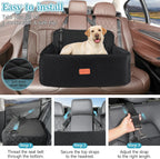 Dog Car Seat for Medium/Large Dogs, Pet Booster Seat for Under 55 lbs or 2 Small Dogs, Detachable & Washable Dog Car Bed for Backseat with 2 Safety Leashes(Black)
