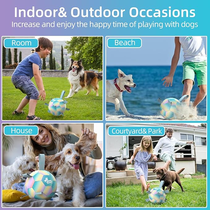 QDAN Dog Balls: Dog Soccer Ball with Straps, Herding Ball for Dogs, Outdoor Toys Interactive Toys for Large Dogs, Pet Birthday Gifts,Gradient Blue (8 Inch)