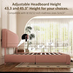 Queen Bed Frame, Teddy Velvet Boucle Bed Frame with 43.3"/45.3" Adjustable Upholstered Headboard, Rounded Corners, Mattress Foundation, No Box Spring Required, Pink
