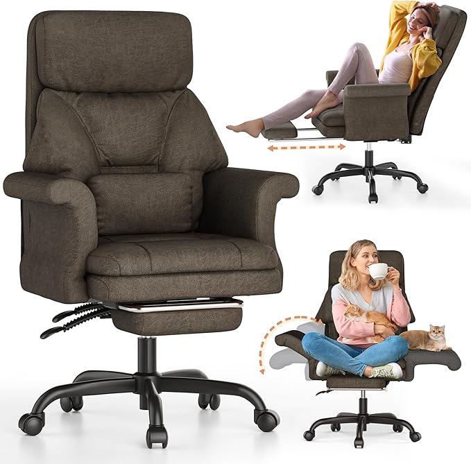 ELABEST C39 Cross Legged Office Chair with Footrest & Convertible Armrests-Pet-Friendly Criss Cross Home Desk Chair, Ergonomic Big and Tall Executive Chair with Lumbar Pillow