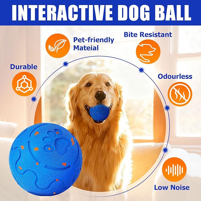 Interactive Dog Ball Auto Rolling, 3 Mode Auto Bouncing Ball, Automatic Moving, Rotating and Bouncing, Chew Proof E-TPU, Type-C Rechargeable, Activated Dog Stimulation, Toy to Keep Them Busy