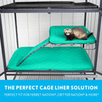 Paw Inspired Fitted Fleece Cage Liner Set for Ferret Nation, Critter Nation Single Unit (Bottom Pan Liner, Ramp Cover, Shelf Liner) for Ferrets, Rats, Chinchillas, Hedgehogs, Small Animals (Green)