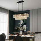 Black Crystal Chandeliers for Dining Room Light Fixtures Over Table，9-Lights Modern Rectangle Chandeliers for Kitchen Island Bar L28 Inch