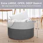 Extra Large Rope Basket, XXXL Woven Storage Basket, Large Blanket Storage for Living Room, Kids Room Toy Organizer Bin, Dog Toy Stuffed Animal Basket, Pillow Throw Blanket Holder, 22"x14"