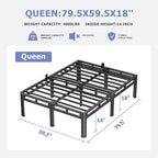 NKZ 18 Inch Queen Size Bed Frame, Metal Bed Frame & Box Spring 2 in 1 Platform with Round Corner Legs, 4000Lbs Heavy Duty Metal Frame, Mattress Slide Stopper, Headboard Hole, Noise-Free, Easy Assembly