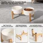 Elevated Ceramic Dog Bowl Set - Raised Dog Bowls with Non-Slip Bamboo Stand - Dog Food and Water Bowl Set - Double Dog Feeding Bowls - Suitable for Small and Medium Dogs - 28.74 OZ - 3.6 CUPS - 850 ML