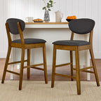Best Choice Products Bar Stool Set of 2, Mid-Century Modern Upholstered Wood, Armless Counter Height w/Seat Cushion, Backrest - Walnut/Charcoal