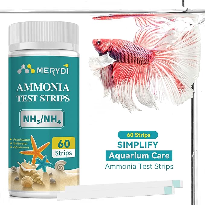 Ammonia Test Strips,60 Strips Aquarium Test Kit for Fish Tanks & Ponds, Quick & Accurate Freshwater Saltwater Testing Strips