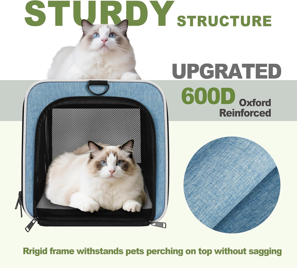 Cat Carrier 18 x 11 x 11 Top Loading Soft-Sided Pet Travel Bag Over 15lbs, Portable Small Dog Puppy Car Crate 10 lbs, Chihuahua Kennel Carry Case, Kitty Cloth Cage Medium Cat Under 25 Blue