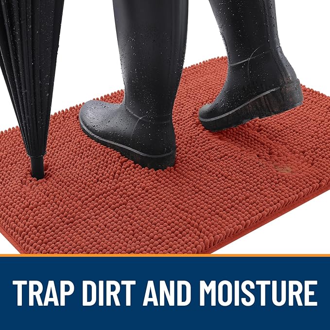 OLANLY Dog Door Mat for Muddy Paws 70x46, Absorbs Moisture and Dirt, Absorbent Non-Slip Washable Doormat, Quick Dry Chenille Mud Mat for Dogs, Entry Indoor Entryway Carpet for Inside Floor, Maple Red