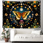Delur Butterfly Moon Flower Tapestry Botanical Floral Plant Boho Tapestry Wall Hanging Mandala Aesthetic Mushroom Retro Vintage Headboard for Bedroom Living Room Home Decor (59.1" x 78.7")