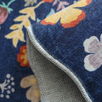 2x6 Hallway Floral Rug Runner: Washable Non Slip Low Pile Area Rug for Kitchen Front Door Soft Water Resistant Carpet for Bathroom Light Weight Durable Floor Mat for Bedroom Nursery(2x6/Blue/Purple)