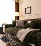 Green Fuzzy Rabbit Plush Sofa Cover Cozy Warm Sofa Couch Covers with 3D Jacquard Leaf Pattern Non-Slip Easy-to-Install Shaggy Sofa Slipcover Prefect for Kids Dogs Cats Cats(Green,36"x110")