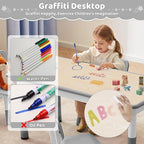 Toddler Table, 7 Level Height Adjustable Kids Play Furniture for Ages 3-8, Rectangular Plastic, 23.6" W x23.6 L, Multi-Activity Desk with Graffiti Desktop for Home & Daycare