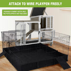 GUTINNEEN Rabbit Hutch Indoor Mobile Bunny Cage with Run Wooden 2 Story Guinea Pig Cage Outdoor for Small Animals with Wheels,Two Deeper No Leak Trays(Grey)
