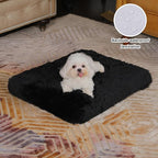 Bedfolks Plush Dog Crate Pad, Washable Dog Kennel Bed, Faux Fur, 17"x12", Black