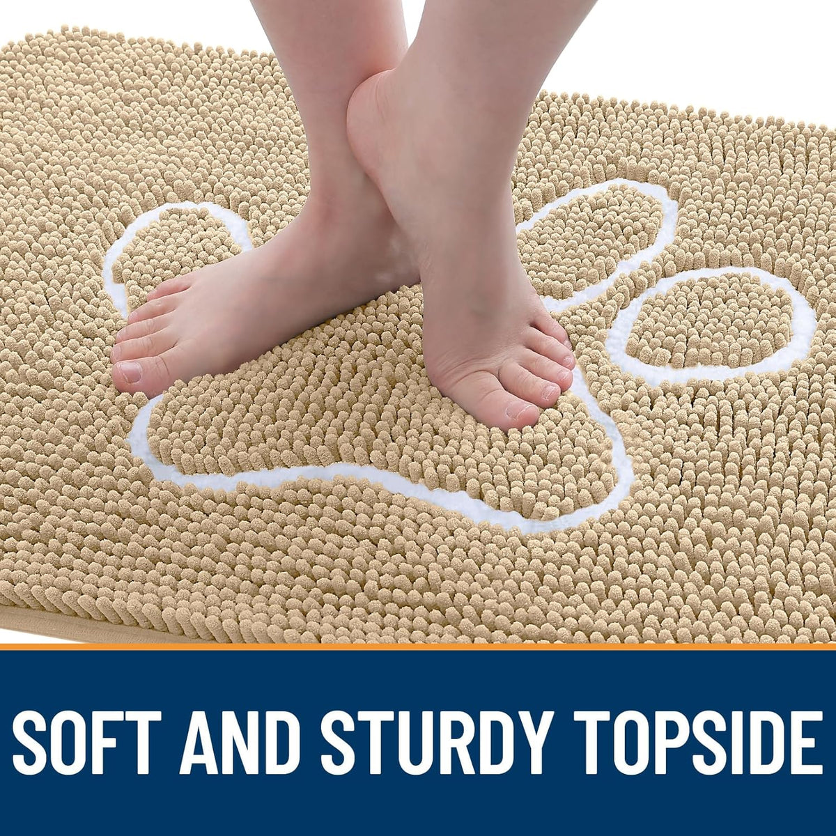 OLANLY Door Mat for Muddy Dog Paws 59x35, Ultra Absorbent Chenille Mud Doormat with Paw Print Design, Non-Slip Washable Doormat for Indoor Entryway, Quick-Dry Pet Bed Mats for Dirty Dogs, Beige