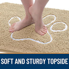OLANLY Dog Door Mat for Muddy Paws 70x35, Paw Print Design, Absorbs Moisture and Dirt, Absorbent Non-Slip Washable Doormat, Quick Dry Chenille Mud Mat for Dogs, Entry Indoor Entryway Carpet, Beige
