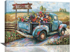 Farmhouse Truck Wall Art Rustic Country Wildflowers Wall Decor Road Flowers Landscape Pictures Canvas Print Painting Artwork for Bathroom Living Room Bedroom 16"x24"