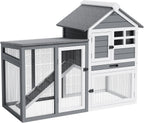 Rabbit Hutch 2-Tier, Small Wooden Chicken Coop for Outdoor Use - Weatherproof Small Animal Hutch with Non-Slip Ramp, 4 Access Doors & Removable Tray for Rabbits, Guinea Pigs, Ferrets (Indoor/Outdoor)