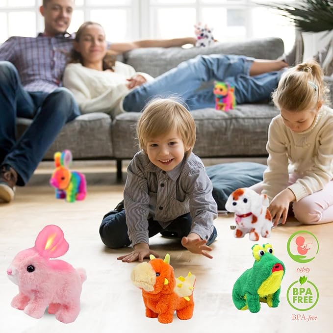 Hopearl Hopping Rabbit with Hat Interactive Electronic Pet Plush Bunny Toy with Sounds and Movements Animated Walking Wiggle Ears Twitch Nose Gift for Toddlers Birthday, Rainbow, 7''