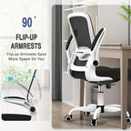 Mimoglad Ergonomic Office Chair - BIFMA Certified, Flip-up Armrests & 135° Recline, Adjustable Lumbar Support - Space-Saving Task Chair for Business/Team Office & Home (White Frame-Black, 300lbs)