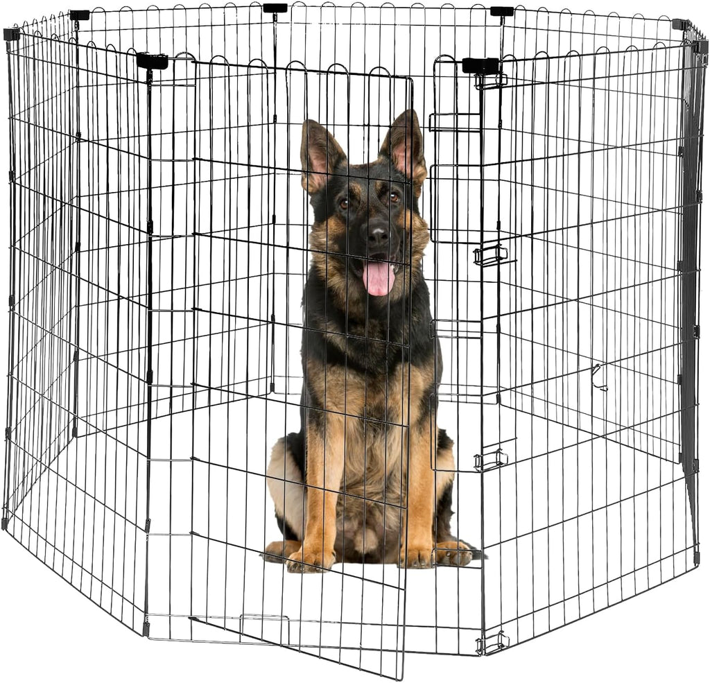 Foldable Dog Playpen 48" Height 8 Panels Metal Exercise Pen No Door - Indoor/Outdoor Dog Play Pen for Medium-Large Dogs, Portable Pet Fence for Yard Garden Camping, Black