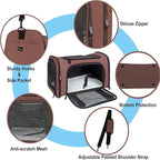 Soft Sided Carrier for Small Medium Cats Dogs,TSA Airline Approved Collapsible Travel Pet Carrier (Medium, Brown)