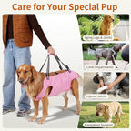 Full Body Dog Lift Harness, Support Senior & Disabled Dogs Walking | Help Up & Down Stairs Grooming, Dog Sling Backpack, Front Hind Leg Joint Injuries, Reflective, Soft Padded Handle | Pink, L