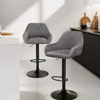 Yaheetech Bar Stools Set of 2, PU Leather Swivel Counter Height Barstools, Adjustable Bar Chairs with Backrest and Footrest, Kitchen Island Stool for Home Kitchen, Grey