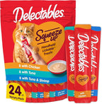 Delectables Squeeze Up Variety Pack, Creamy Squeezable Puree, Lickable Wet Cat Treats, Grain Free, No Added Fillers, No By-Products, No Added Preservatives, 0.5 Ounces Tube, 24 Tubes Total