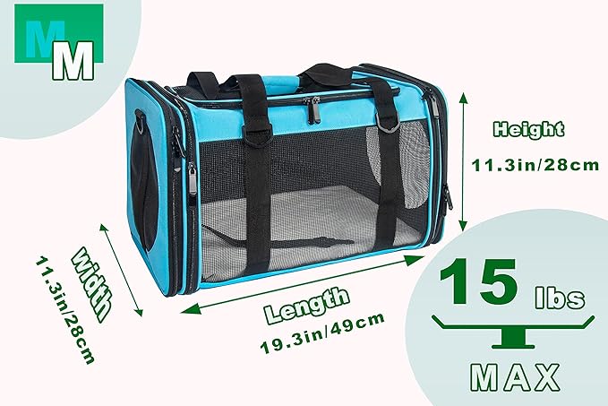 Soft-Sided Pet Carrier for Cats Small Dogs of 15 Lbs Medium Blue