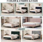 Full Size Upholstered Platform Bed Frame with Modern Wingback & Vertical Panel Headboard, Velvet Fabric, Wooden Legs & Slats Support, No Box Spring Needed, Noise-Free & Easy Assembly, Ink Green