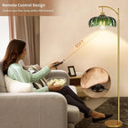 Arc Floor Lamps for Living Room Gold Floor Lamp with Remote Control,Dimmable Floor Lamp with Glass Lampshade,Vintage Mid Century Modern Standing Lamp Tall Flower Lamps for Bedroom Corner