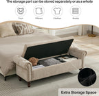 58.1'' Storage Bench Upholstered Chenille End of Bedroom Bed Bench Ottoman with Tufted Cushioned Rolled Arm Large Storage Space for Reading Living Room Entryway, Light Brown