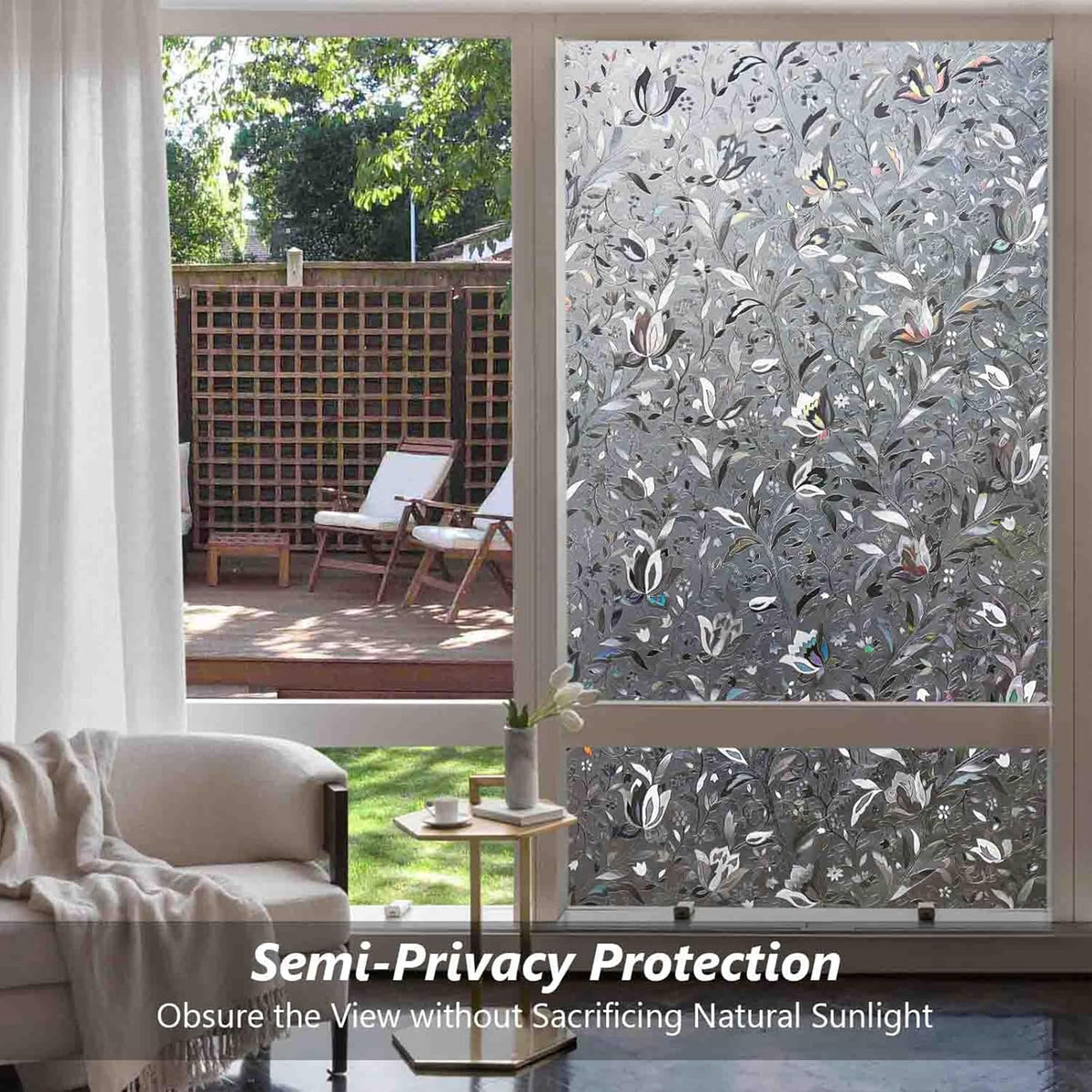 Kromapolis Window Film, Window Privacy Film Frosted, Vinyl Glass Covering, Stained Glass Decorative Film, Static Window Clings, Non-Adhesive (Grayish Black, 35.4 x 157.4 inch)